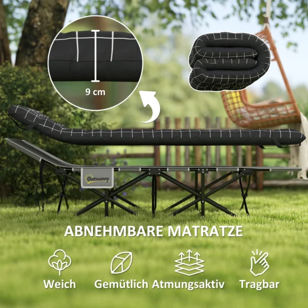 Vouwbaar campingbed met zijtas matras antislip gastenbed tot 150 kg belastbaar outdoor oxford zwart 190 x 67 x 37 cm 5