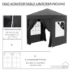 Vouwpaviljoen 2x2m met 4 zijwanden en ramen, uv bescherming, tuintent incl. draagtas, staal oxford zwart 7