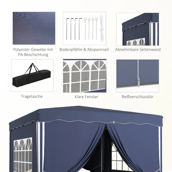 Vouwpaviljoen 3 x 3 m met zijwanden & ramen, uv bescherming, tuinpaviljoen voor feesten, incl. draagtas, blauw 7