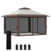 Vouwpaviljoen 4x4m tuinpaviljoen in hoogte verstelbaar met uv bescherming & netgordijnen, dubbeldak in beige voor tuinfeesten 1