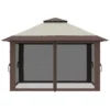 Vouwpaviljoen 4x4m tuinpaviljoen in hoogte verstelbaar met uv bescherming & netgordijnen, dubbeldak in beige voor tuinfeesten 10