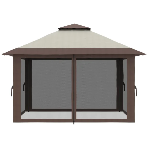 Vouwpaviljoen 4x4m tuinpaviljoen in hoogte verstelbaar met uv bescherming & netgordijnen, dubbeldak in beige voor tuinfeesten 10