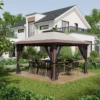 Vouwpaviljoen 4x4m tuinpaviljoen in hoogte verstelbaar met uv bescherming & netgordijnen, dubbeldak in beige voor tuinfeesten 2