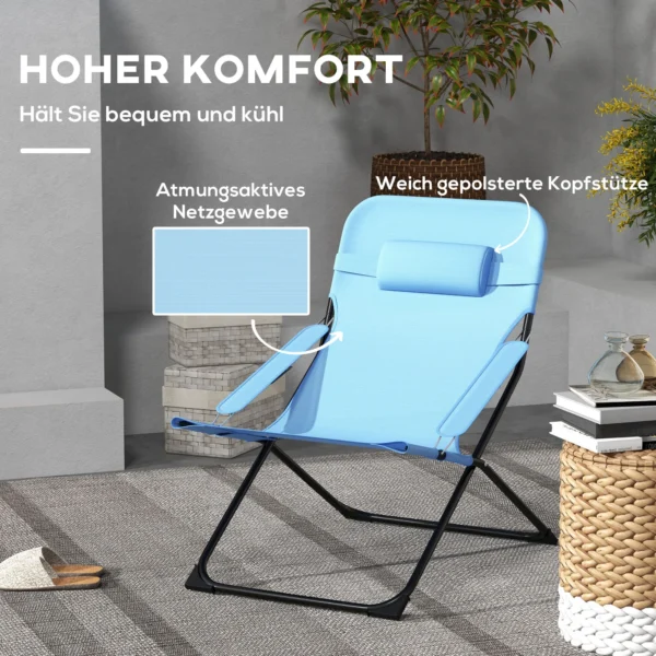 Vouwstoel tuinstoel verstelbare rugleuning campingstoel hoofdkussen 120kg mesh blauw 5
