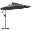 Vrijdragende parasol Ø293 x 260hcm met kruk en kruisvoet, geventileerd parasoldak, kantelbaar, 8 ribben, polyester grijs 1