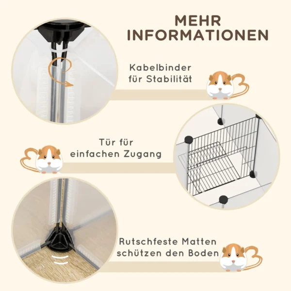 Vrijloopgebied voor cavia's, diy klein dierenverblijf, uitbreidbaar ren met 18 panelen, gemaakt van staal & pp, wit 7