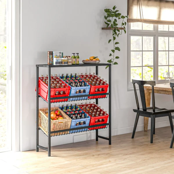 Vrijstaand drankkrattenrek voor 6 kratten, verstelbare rekhoogte, 3 niveaus, antislip, 103 x 33 x 113,5 cm, zwart staal 2
