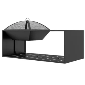 Vuurkorf met vonkenscherm en pook, opbergvak, ideaal voor tuin en terras, zwart metaal 1