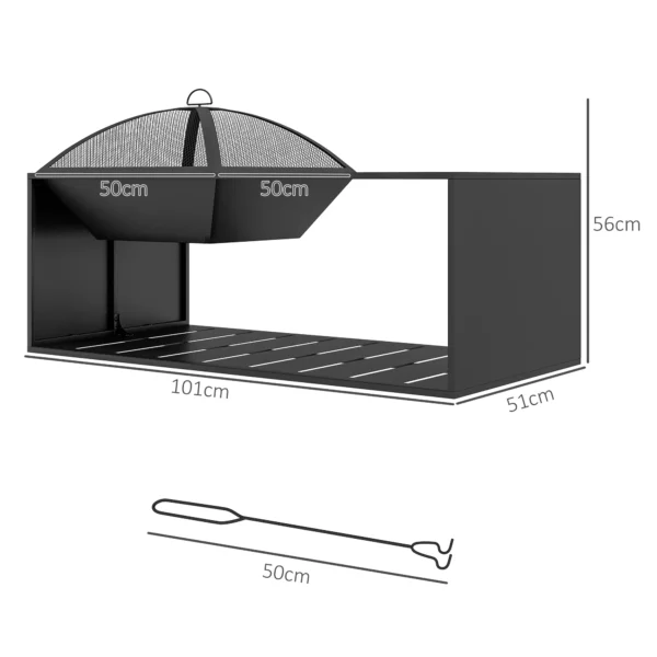 Vuurkorf met vonkenscherm en pook, opbergvak, ideaal voor tuin en terras, zwart metaal 4
