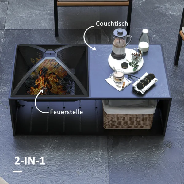 Vuurkorf met vonkenscherm en pook, opbergvak, ideaal voor tuin en terras, zwart metaal 5