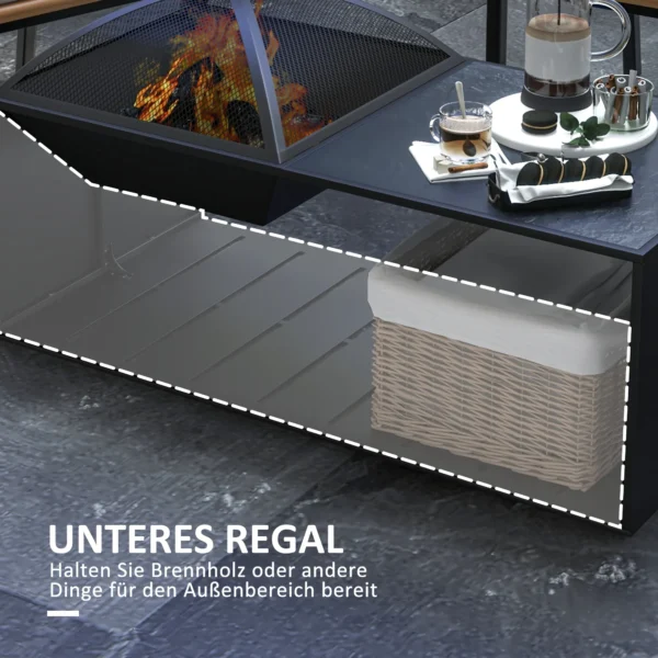 Vuurkorf met vonkenscherm en pook, opbergvak, ideaal voor tuin en terras, zwart metaal 7