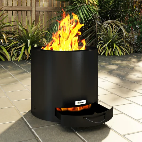 Vuurkorf Ø45 x 42cm van staal met pook aslade vuurkorven voor tuin, balkon terras, outdoor bbq camping zwart 10