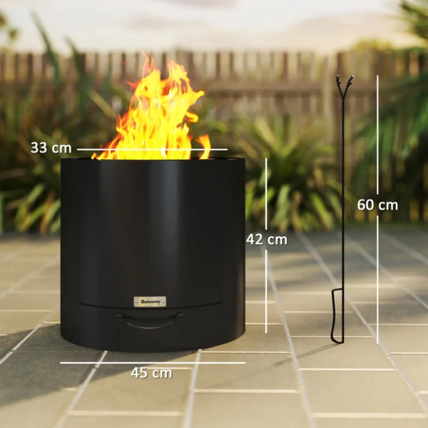 Vuurkorf Ø45 x 42cm van staal met pook aslade vuurkorven voor tuin, balkon terras, outdoor bbq camping zwart 4