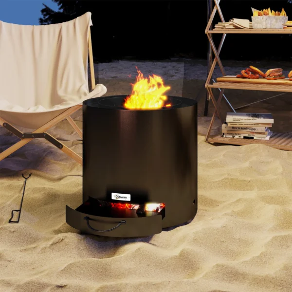 Vuurkorf Ø45 x 42cm van staal met pook aslade vuurkorven voor tuin, balkon terras, outdoor bbq camping zwart 8