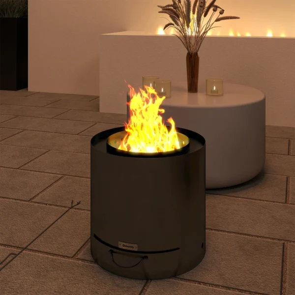 Vuurkorf Ø45 x 42cm van staal met pook aslade vuurkorven voor tuin, balkon terras, outdoor bbq camping zwart 9