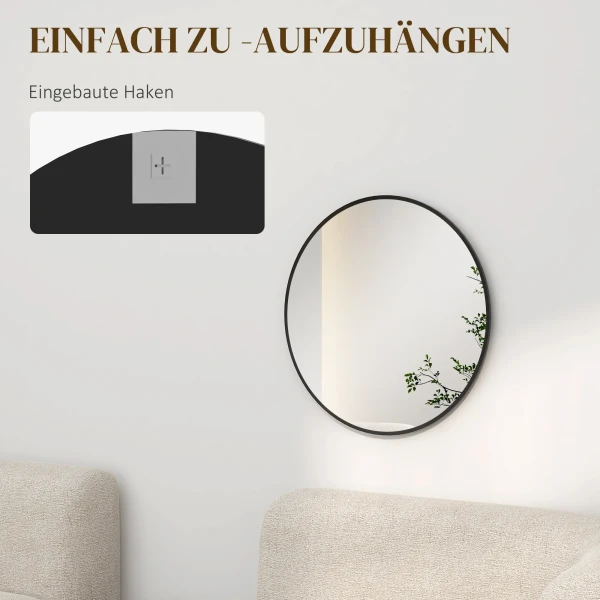 Wandspiegel 60 x 60 cm ronde badspiegel met aluminium frame, decoratieve spiegel voor badkamer woonkamer hal slaapkamer zwart 7
