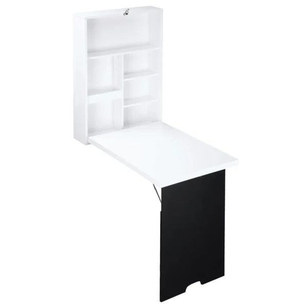 Wandtafel klapbureau met 5 vakken, bord in wit en zwart, 60x94,5x147cm, ruimtebesparend voor thuis kantoor 1