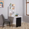 Wandtafel klapbureau met 5 vakken, bord in wit en zwart, 60x94,5x147cm, ruimtebesparend voor thuis kantoor 2