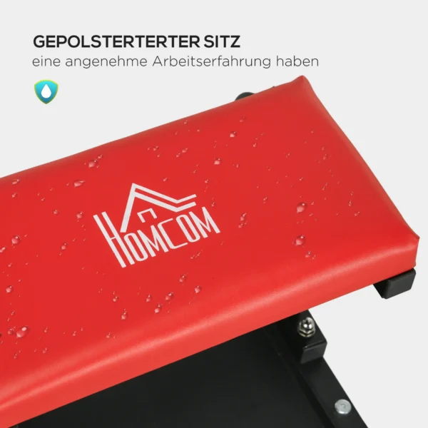 Werkplaatskruk werkkruk met gevoerd zitkussen en opbergruimte, montagekruk voor garage en werkplaats, stabiel staal, rood 7