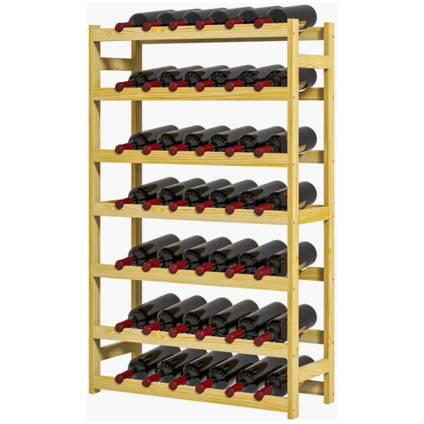Wijnrek 63 x 25 x 102 cm voor 42 flessen met 7 niveaus, staand rek en kantelbeveiliging van hout in natuurlijke kleur 1