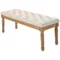 Zitbank, gestoffeerde bank met linnenlook, houten poten, bedbank voor slaapkamer, woonkamer, hal, 120 x 41 x 48 cm, crème 1