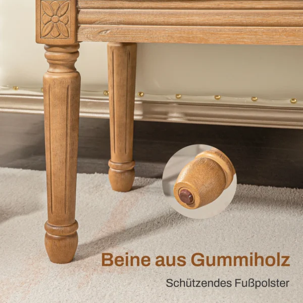 Zitbank, gestoffeerde bank met linnenlook, houten poten, bedbank voor slaapkamer, woonkamer, hal, 120 x 41 x 48 cm, crème 7