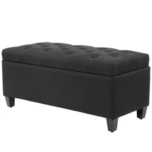 Zitbank gestoffeerde bank met opbergruimte kistbank hal slaapkamer woonkamer linnenachtig polyester rubberhout zwart 100 x 40 x 44 cm 1