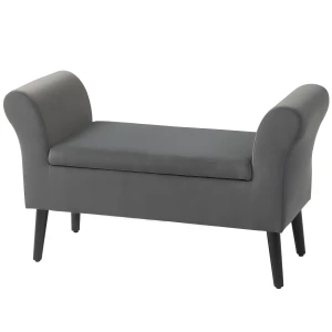 Zitbank gestoffeerde bank met opbergruimte kistbank met armleuningen zithoogte 46cm voor hal slaapkamer fluweelachtig polyester 111,5 x 41 x 65 cm donkergrijs 1