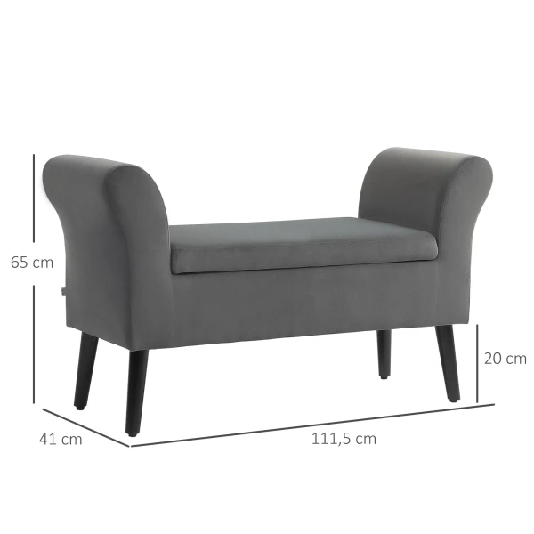 Zitbank gestoffeerde bank met opbergruimte kistbank met armleuningen zithoogte 46cm voor hal slaapkamer fluweelachtig polyester 111,5 x 41 x 65 cm donkergrijs 4