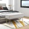 Zitbank gestoffeerde bank met opslagruimte, linnenlook, bedbank met stalen poten, voor slaapkamer, woonkamer, gang, 100 x 40 x 49 cm, crème 2