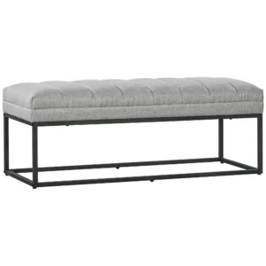 Zitbank linnenlook gestoffeerde bank voor slaapkamer bedbank kaptafel tot 200 kg staal lichtgrijs 120x44x45,5 cm 1