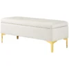 Zitbank met opbergruimte gestoffeerde bank fluweel look metalen poten bedbank voor woonkamer slaapkamer gang 120 x 44 x 44,5 cm beige 1