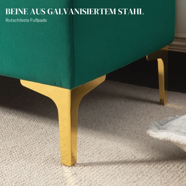 Zitbank met opbergruimte, gestoffeerde bank in fluweel look 120x44x44,5 cm, metalen poten, bedbank voor woonkamer slaapkamer gang, groen 8