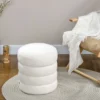 Zitkruk voetenbankje ronde gestoffeerde kruk voetensteun met zitkussen voor woonkamer slaapkamer crème wit Ø40 x 45 cm 7