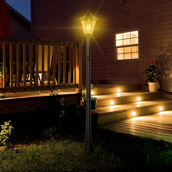 Zonne tuinlantaarn lantaarn tuinlamp padverlichting met 19 led 130 lumen 3000k aluminium gehard glas zwart 22 x 22 x 194 cm 2