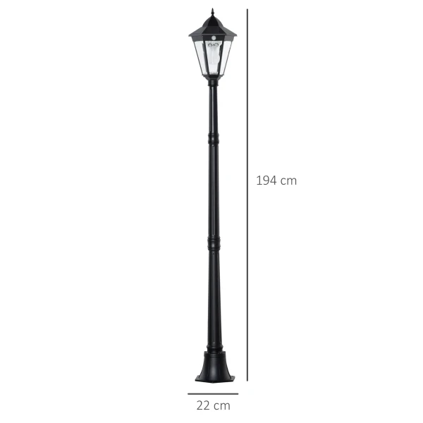 Zonne tuinlantaarn lantaarn tuinlamp padverlichting met 19 led 130 lumen 3000k aluminium gehard glas zwart 22 x 22 x 194 cm 4