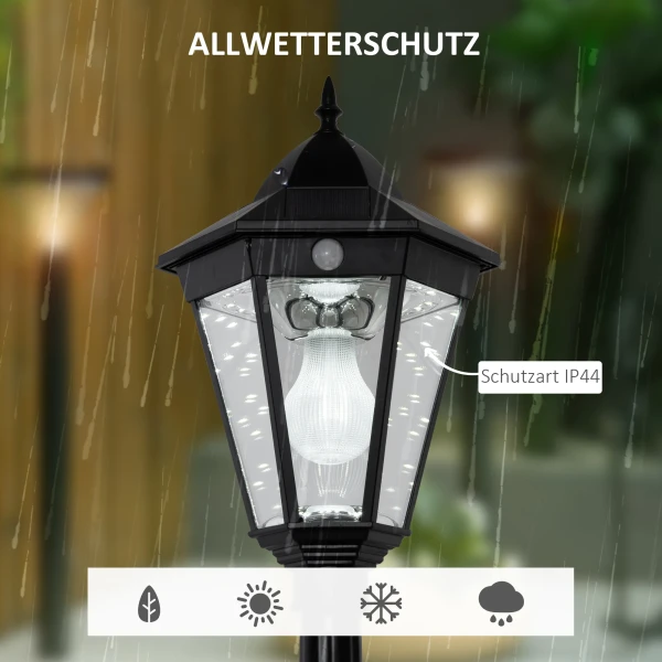 Zonne tuinlantaarn lantaarn tuinlamp padverlichting met 19 led 130 lumen 3000k aluminium gehard glas zwart 22 x 22 x 194 cm 5