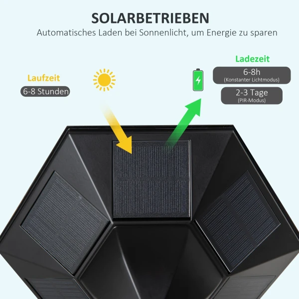 Zonne tuinlantaarn lantaarn tuinlamp padverlichting met 19 led 130 lumen 3000k aluminium gehard glas zwart 22 x 22 x 194 cm 6