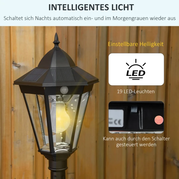Zonne tuinlantaarn lantaarn tuinlamp padverlichting met 19 led 130 lumen 3000k aluminium gehard glas zwart 22 x 22 x 194 cm 7