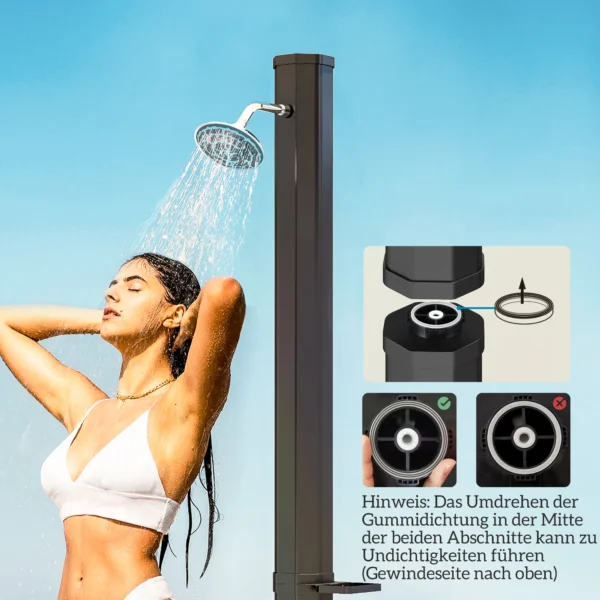 Zonnedouche 35 liter zonnetuin douche met kraan douchekop handdouche zijtafel, tot 55 °c, buitendouche zonder stroomaansluiting zwembaddouche campingdouche regendouche warm water 10