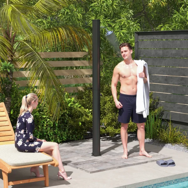 Zonnedouche 35 liter zonnetuin douche met kraan douchekop handdouche zijtafel, tot 55 °c, buitendouche zonder stroomaansluiting zwembaddouche campingdouche regendouche warm water 2