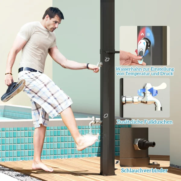 Zonnedouche 35 liter zonnetuin douche met kraan douchekop handdouche zijtafel, tot 55 °c, buitendouche zonder stroomaansluiting zwembaddouche campingdouche regendouche warm water 8