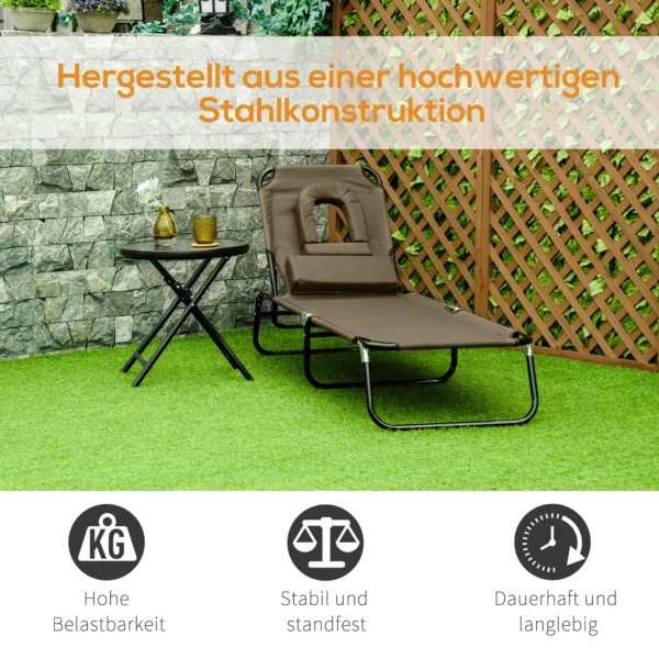Zonneligstoel voor balkon, 1 st, 190l x 56b x 28h cm, tuinligstoel met leesvenster, opvouwbaar ontwerp, waterafstotend, oxford stof, bruin 7