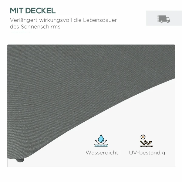 Zonnescherm met led, Ø290x 260 cm incl. kruisvoet, 55 60kg, uv bescherming, met beschermhoes, handslinger, polyester, donkergrijs 8