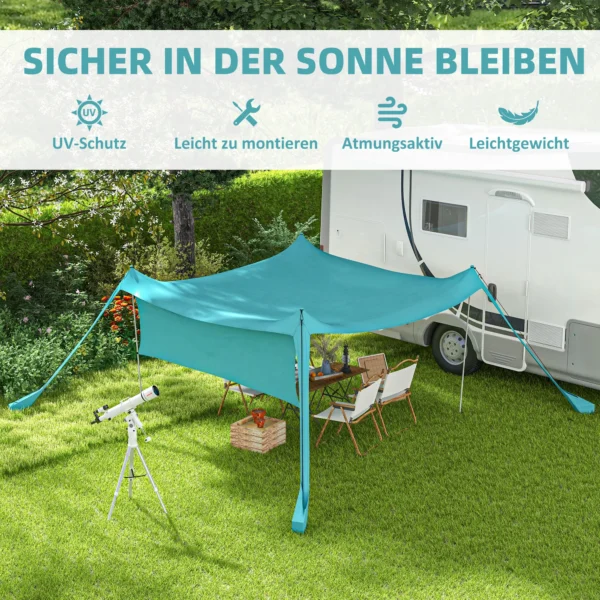 Zonneschermdak waterdicht zonnezeil 3x3x2m met stalen stangen, schep, draagtas voor kamperen, reizen, picknicks 5