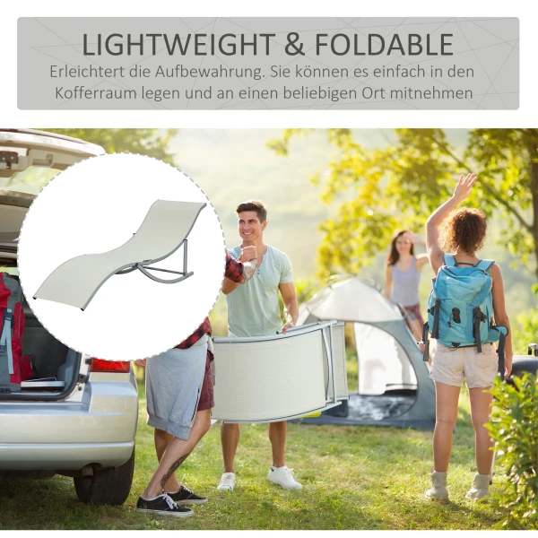 Zonnestoelen 2 delige set tuinstoelen ergonomisch opvouwbaar van alu & texteline, beige 165x61x63cm voor tuin & terras 6