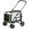 2 in 1 hondenwagen hondenbuggy opvouwbaar voor honden & katten tot 10 kg kattenbuggy met kussen, netvensters, deuren, opbergmand, kattenwagen buggy donkergroen 1