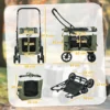 2 in 1 hondenwagen hondenbuggy opvouwbaar voor honden & katten tot 10 kg kattenbuggy met kussen, netvensters, deuren, opbergmand, kattenwagen buggy donkergroen 4