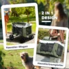 2 in 1 hondenwagen hondenbuggy opvouwbaar voor honden & katten tot 10 kg kattenbuggy met kussen, netvensters, deuren, opbergmand, kattenwagen buggy donkergroen 6