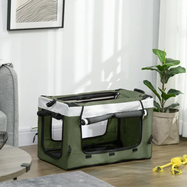 2 in 1 hondenwagen hondenbuggy opvouwbaar voor honden & katten tot 10 kg kattenbuggy met kussen, netvensters, deuren, opbergmand, kattenwagen buggy donkergroen 9